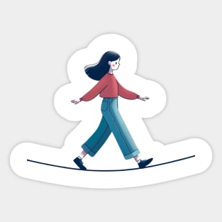 a girl walks on a tightrope Sticker